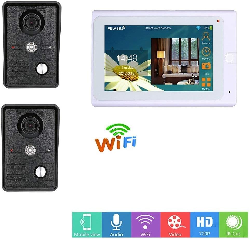 ENNIO 7inch Wireless/Wired Wifi IP Video Door Phone Doorbell Intercom Entry System with 2xHD IR-CUT 1000TVL Wired Camera Night Vision,Support Remote APP unlocking,Recording,Snapshot Rainproof,Dustproof,and Anti-vandal