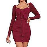 HTZMO Women Long Sleeve Bodycon Mini Dress Sexy Backless Ruched Party Club Going Out Dresses