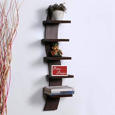 Onlineshoppee floating mdf 5 tier wall shelves -brown