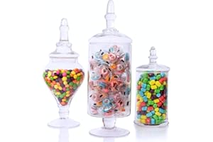 MANTELLO ESSENTIALS Mantello Glass Apothecary Jars with Lids - Set of 3 for Candy Buffet, Bathroom, Kitchen, Large