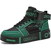 High Top Lace Up Platform Sneakers for Men Leather Flat Heel Breathable Lightweight Round Toe Comfortable Fit Walking Skateboarding Shoes for Daily Wear Casual Street Style Outdoors