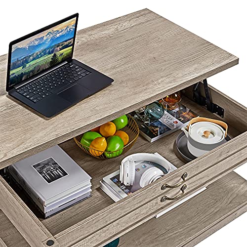Yaheetech Grey Coffee Table, Lift Top Coffee Table with Hidden