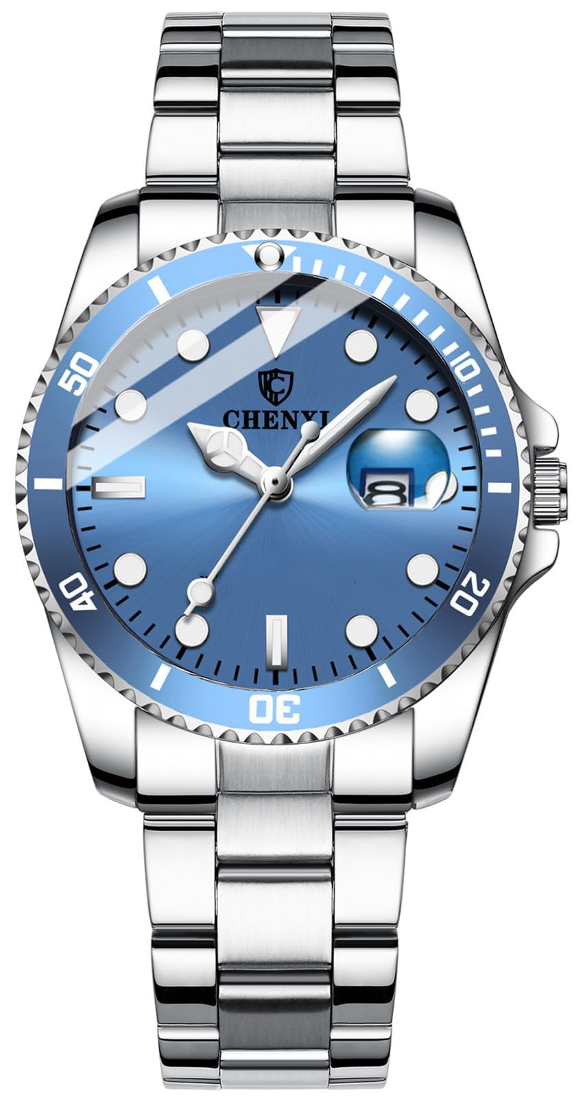 MASTOP Women's Classic Fashion Silver Stainless Steel Watches Waterproof Date Luminous Lady Dress Wrist Watch, Blue2, Business