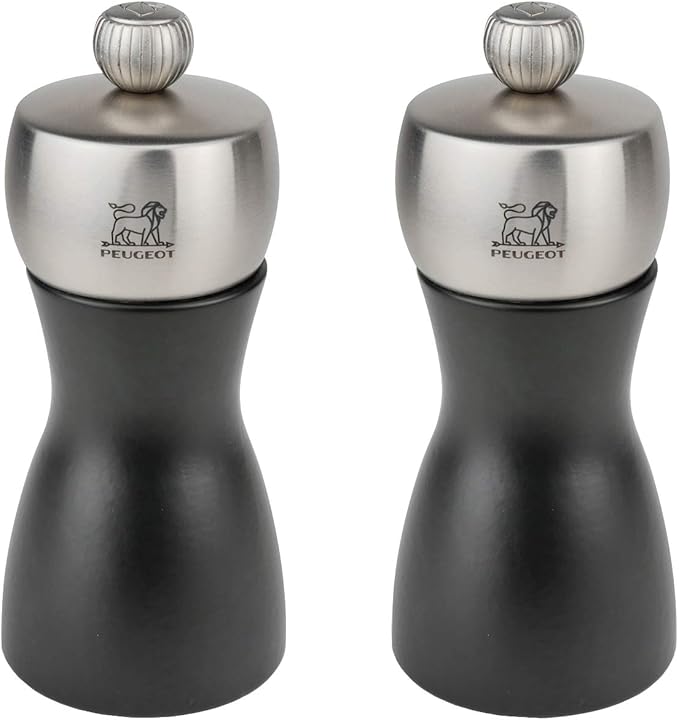 Peugeot Fidji Duo Salt & Pepper Mill Set 12cm, Wood, Matt Black, 5.2x5