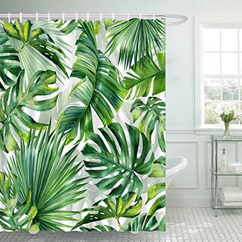 Tropical Shower Curtain, Green Palm Leaf Leaves Plant Shower Curtain