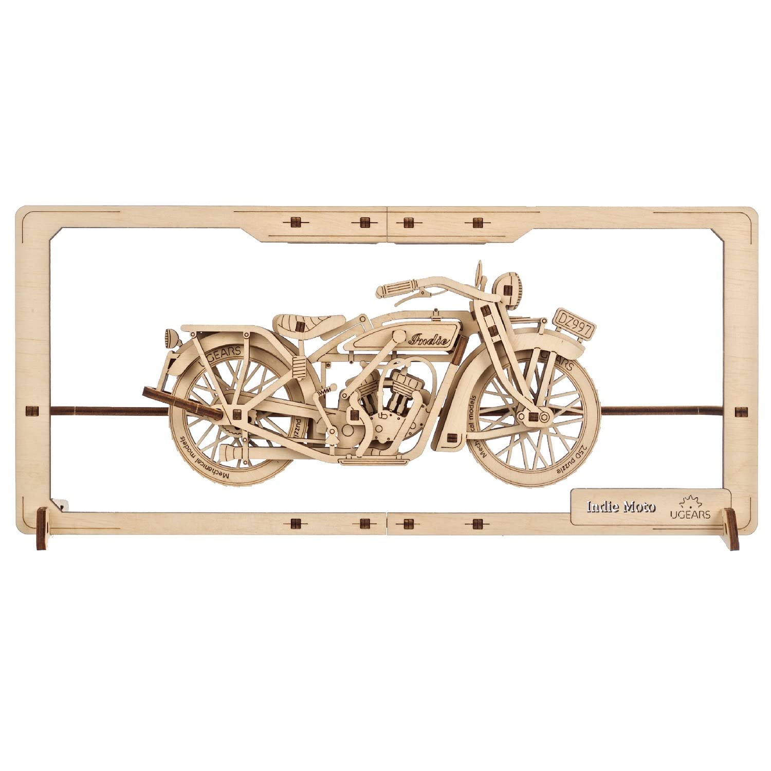 UGEARS Indie Moto 2.5D puzzle - Wooden Motorcycle Model Kits for Adults - Wooden Motorbike Model Kit to Build - Motorcycle Building Toy Original Wall Art - DIY Experience for 3D Puzzle Enthusiasts