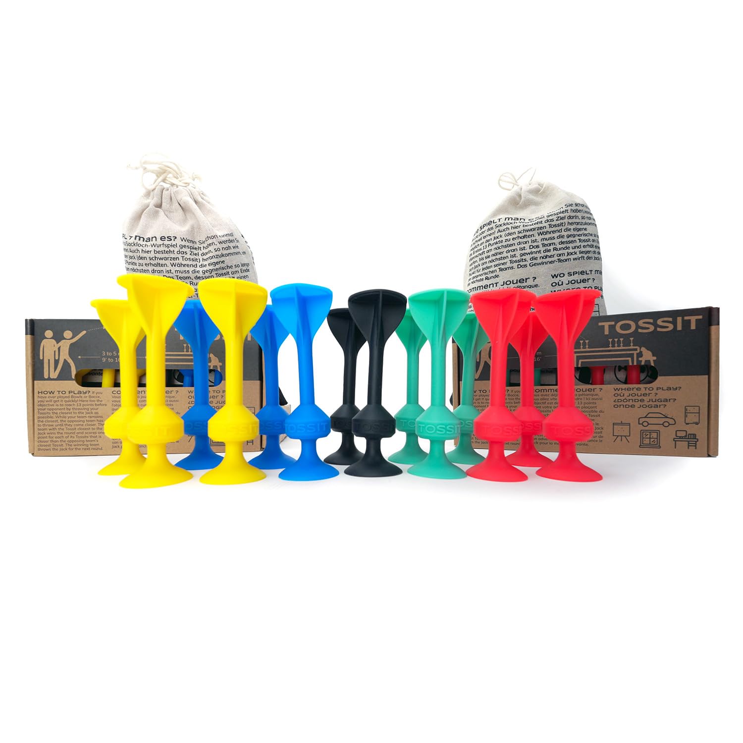 TOSSIT Game Set - Indoor, Outdoor Suction Cup Throwing Party Game - Family Friendly - Twin Pack, Red Cyan Blue Yellow - Portable Fun that sucks!