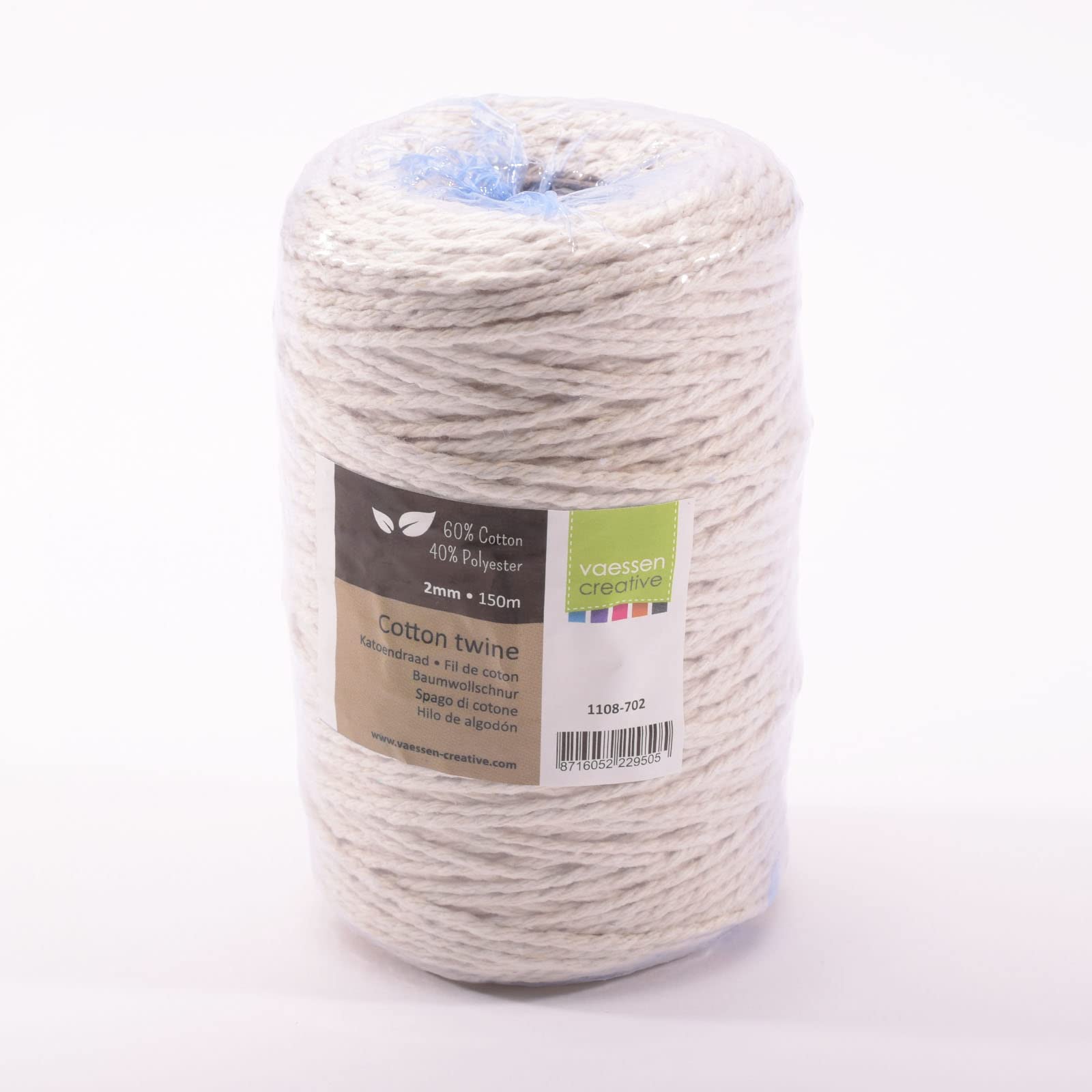 Vaessen Creative Twine String, White, 2mm x 150m, Cotton Mix Macramé Rope for Gardening, Threading Beads, Boho Décor, Making Friendship Bracelets and DIY Crafts