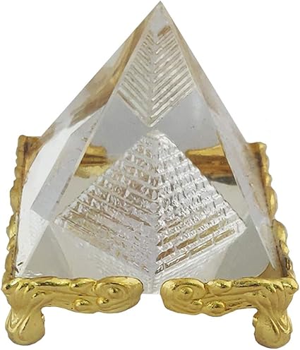 Divya Mantra Feng Shui cristal Pirámide con Golden soporte para