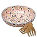 Large Stoneware Salad Serving Bowl, 78oz/11inch Embossed Multicolor Mexican Floral Design, with 2 Bamboo Salad Hands