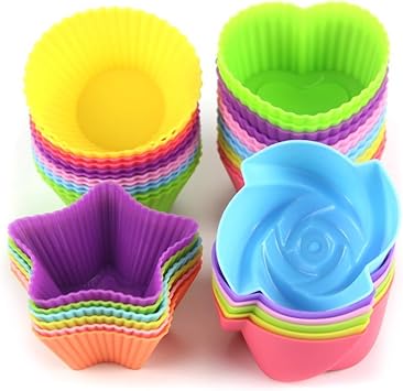kisspet 24-pcs Moules à cupcake en silicone moule à muffin gâteau Pain Caes épouse, réutilisable et résistant à la chaleur de cuisson tasses d'Sacs de cuisson à cupcakes cas, assortiment de couleurs