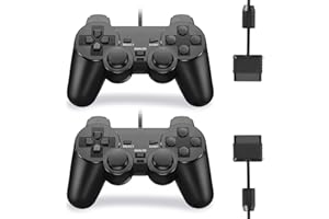 TUOZHE Wired Controller for PS2 Double Shock, 2 Pack Gamepad Remote Compatible with Play Station 2 (Two Black)