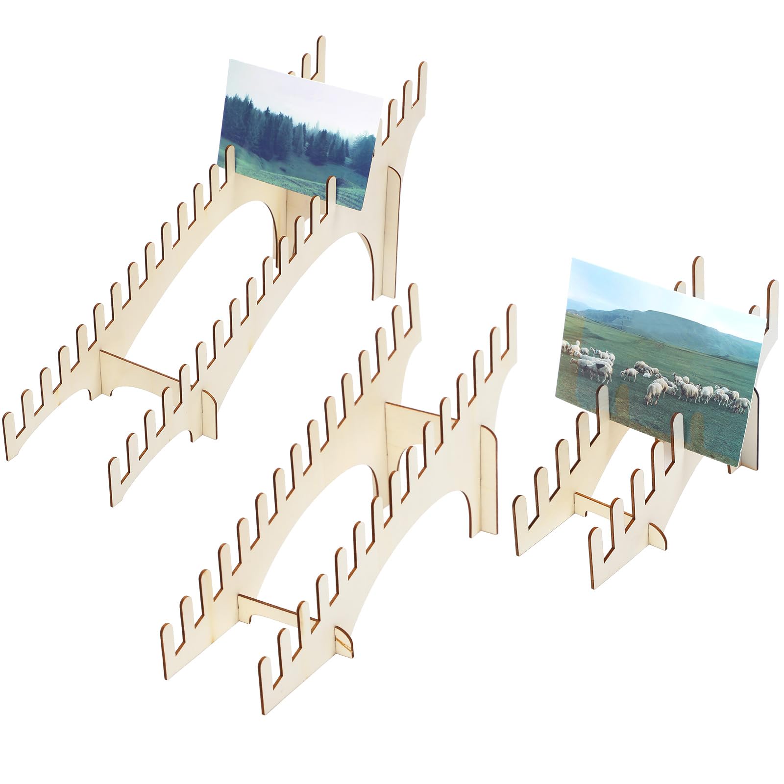 Photo 1 of Colingmill 3 Pcs Wooden Greeting Card Display Stand Card Organizer Display Rack Wood Postcard Holder Display Stand Sticker Display Wood Organizer for Vendor Retail Counter Desk Tabletop Brochure Photo