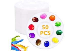 MFBJXC 50Pcs Paint Palette Trays, 10-Well Plastic Paint Tray with Central Mixing Area, Reusable Watercolor Palette for Artists, Kids, Classroom, DIY Crafts, Cupcake Decorating (6.6 x 6.6 Inches)