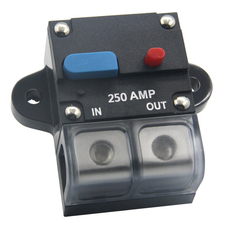 ZOOKOTO 12-24 Volt DC 250A Circuit Breaker, 0 or 4 Gauge Trolling Motor Auto Car Marine Boat Bike Stereo Audio Inline Fuse Holders Fuse Inverter 250A