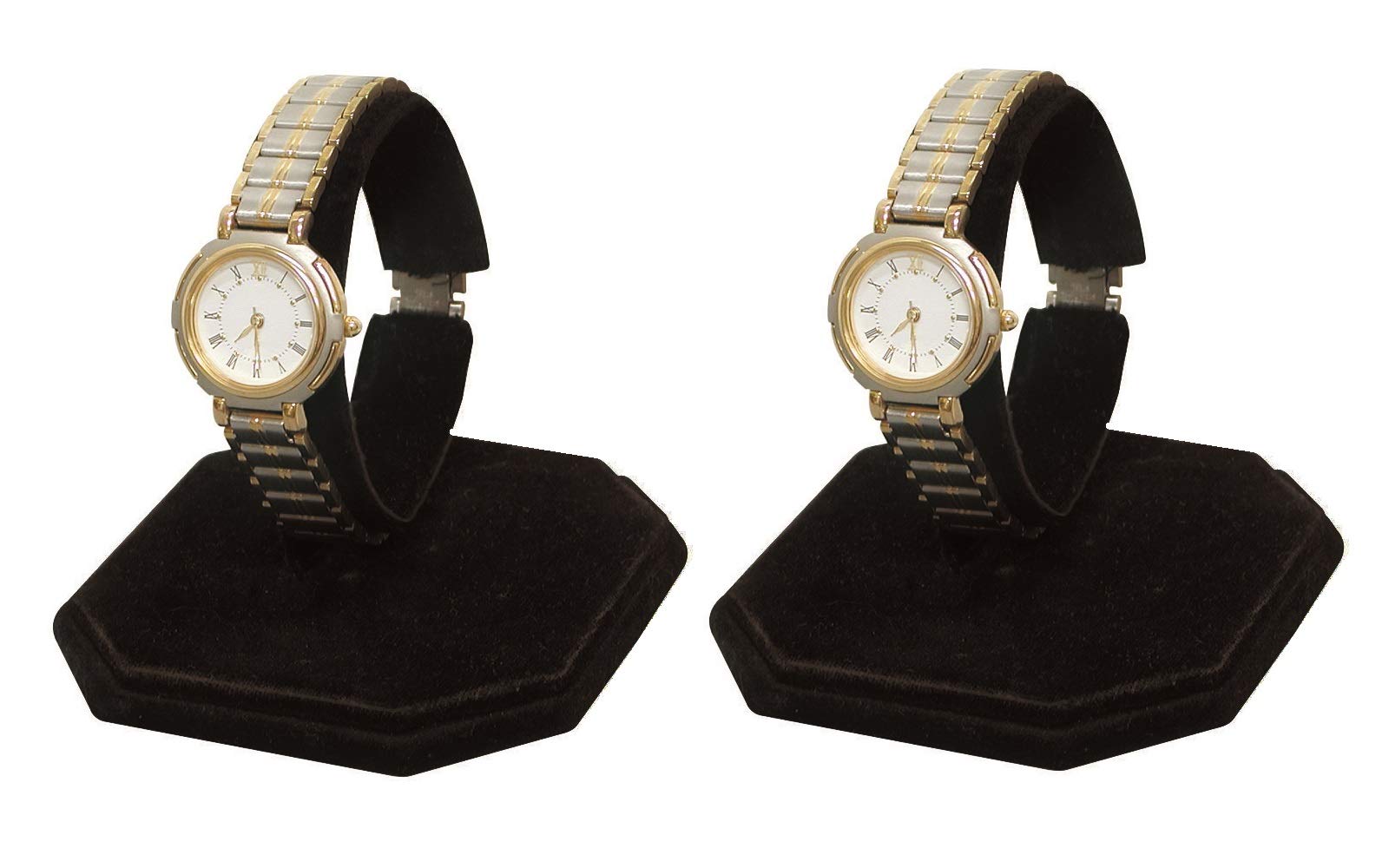 2 Black faux velvet watch or bracelet display stands showcase stand