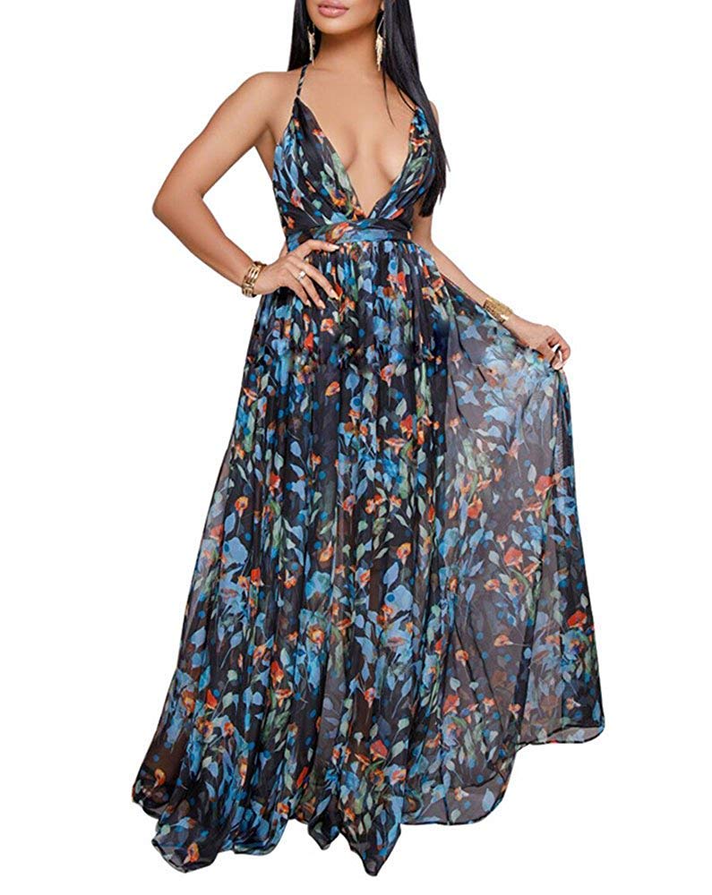 V-neck Criss-Cross Straps Ruched Chiffon Floor-length Dresses Pool