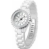 Women's Watches Swarovski Crystal Analog Quartz Waterproof White Ceramic Watch for Ladies Bracelet Watch