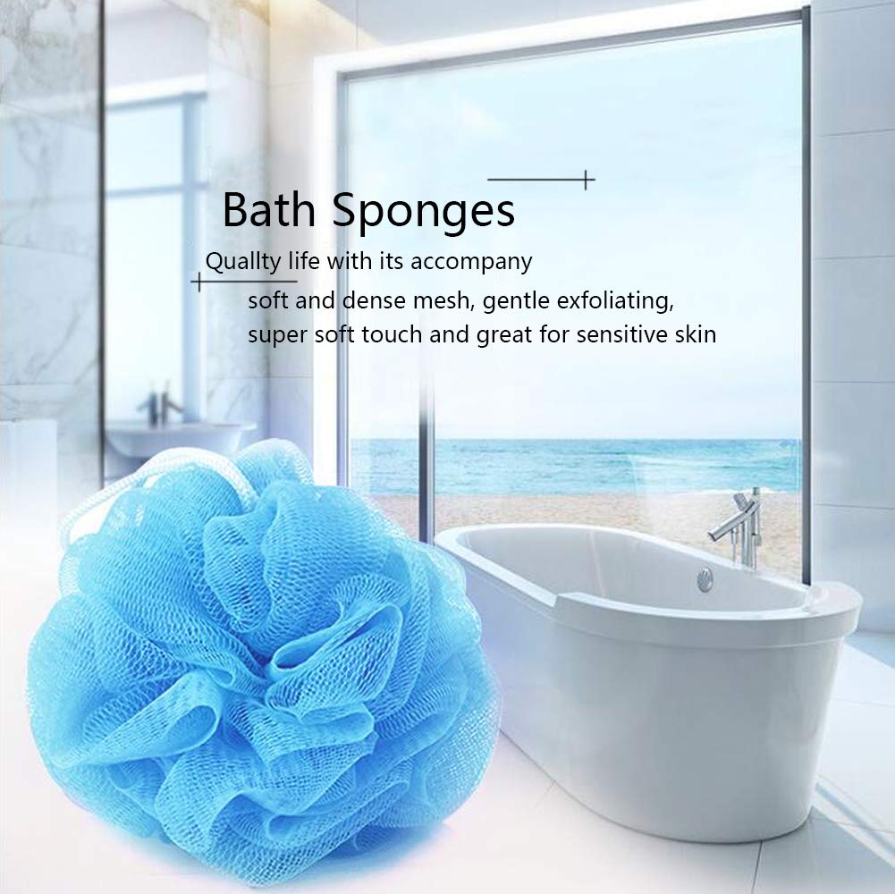 Bath Sponges Bath Loofahs Mesh Pouf Shower Wash Ball Large 5 Packs 60g Each Soft Eco-Friendly for Men& Women Cleanse, Smooths Skin, Exfoliating: Beauty