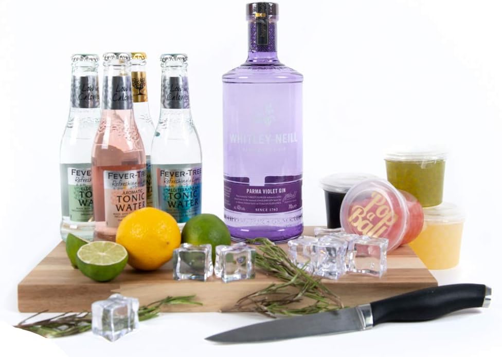 Premium Gin Gift Hamper - Whitley Neill Parma Violet Gin - in a stunning Black Lined Wicker Hamper Box (S4T)