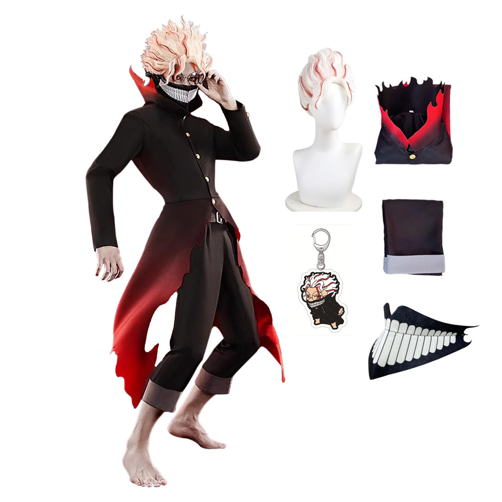 Photo 1 of **ONLY THE CAPE AND PANTS SIZE LARGE/MISSING PARTS***Dandadan Anime Cosplay Costume with Okarun Mask and Wig