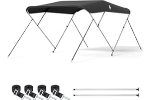 XGeek Bimini Top,3Bow/4Bow Bimini Tops for Boats,Jon Boat Canopy Ideal for Most Vessels with Rear Support Pole and Storage Boot