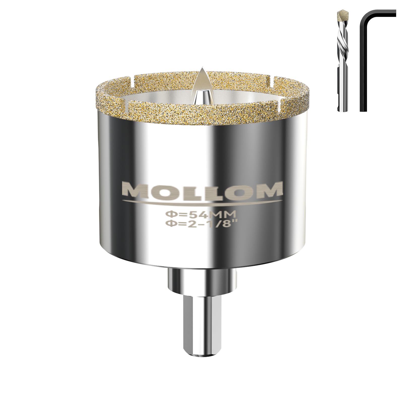 MOLLOM 2-1/8" (54mm) Diamond Hole Saw with 2Pcs Removable Pilot Drill Bit Smooth Cutting for Porcelain Tiles,Glass,Ceramic,Marble,Fiberglass,etc — image 1