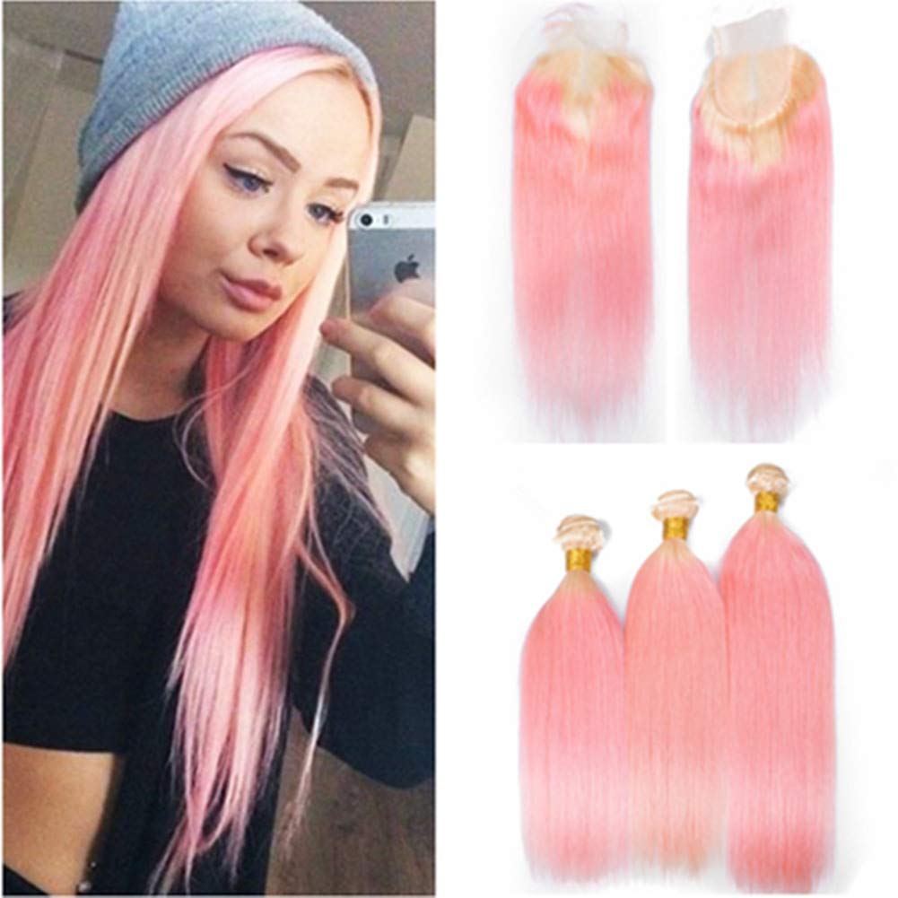 Amazon Com 613 Pink Blonde Roots Straight Human Hair 3 Bundles