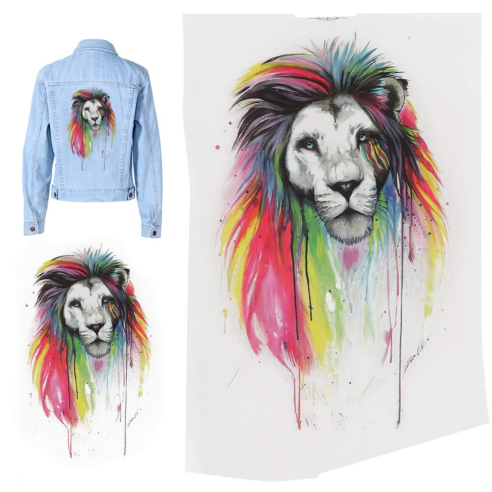 Boquite Decotatioin Sticker, Full Pattern Iron-On Clothes Stickers, Fashionable Abrasion Resistant 2pcs Sticker for Packaging Gifts T Shirts(Lion 6)