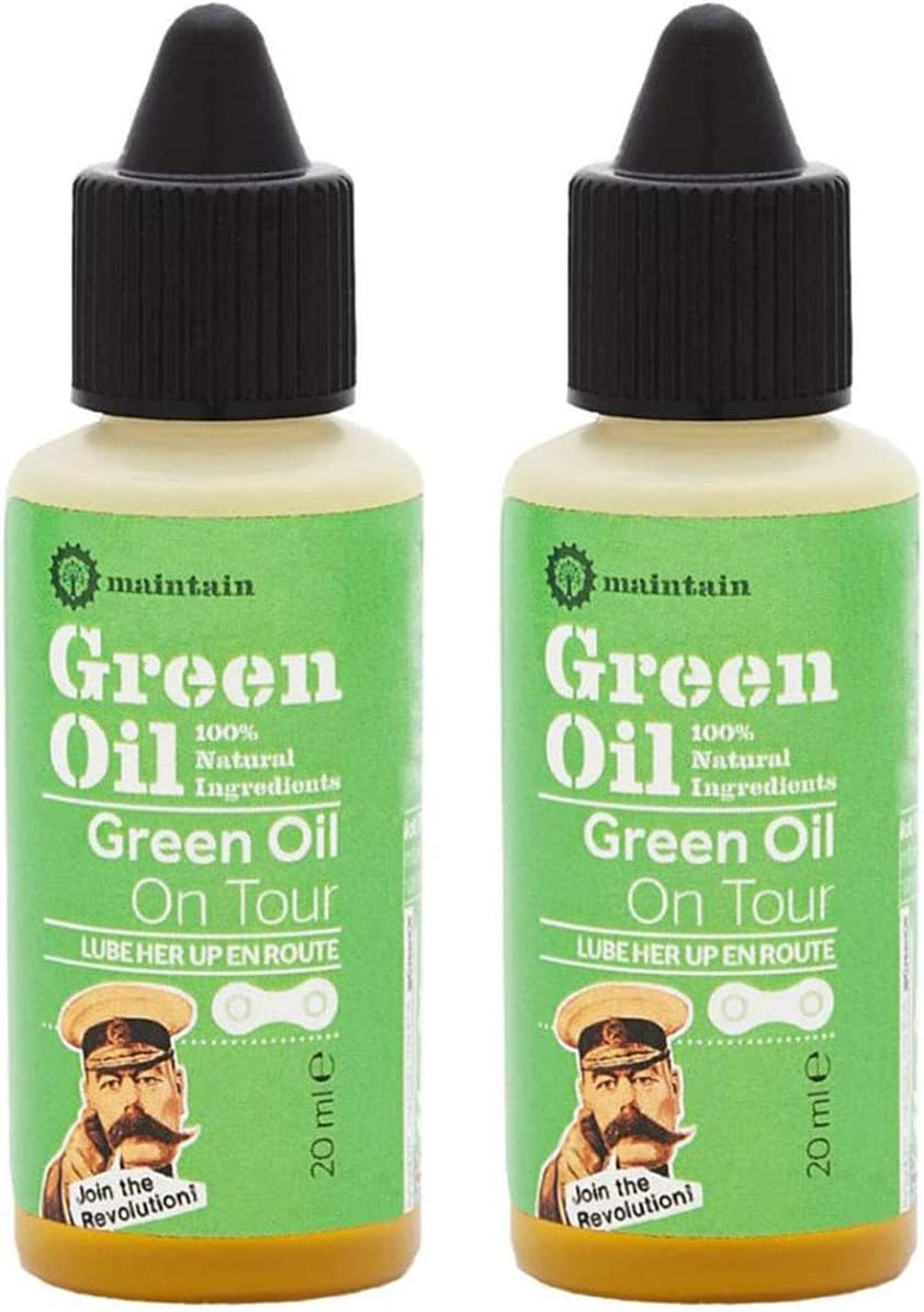 GREEN OIL On Tour Cycle Chain Lube, 30 ml, Pocket Sized, Wet & Dry, Biodegradable, Natural, Eco Friendly, Skin Safe, Free of PTFE PFOA Palm Oil Petroleum, Recycled Refill Bottle, Made in UK - 2 Pack