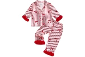 Multitrust Baby Girls Boys Silk Christmas Pajamas Set Santa Claus Long Sleeve Button Down Shirts and Pants Xmas Satin Pj Sets