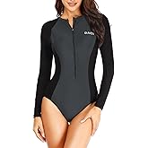 Daci Women Long Sleeve Rash Guard One Piece Zipper Swimsuit Surfing Bathing Suit UPF 50