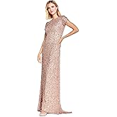 Adrianna Papell Womens Short-Sleeve All Over Sequin Gown