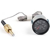 Dyno Racing 2" 52mm 12V Pointer Mechanical Water Temperature Temp Gauge （40-130℃,110-265℉,Yellow Light Car Meter with Sensor NPT 1/2, 1.8m Wire Length
