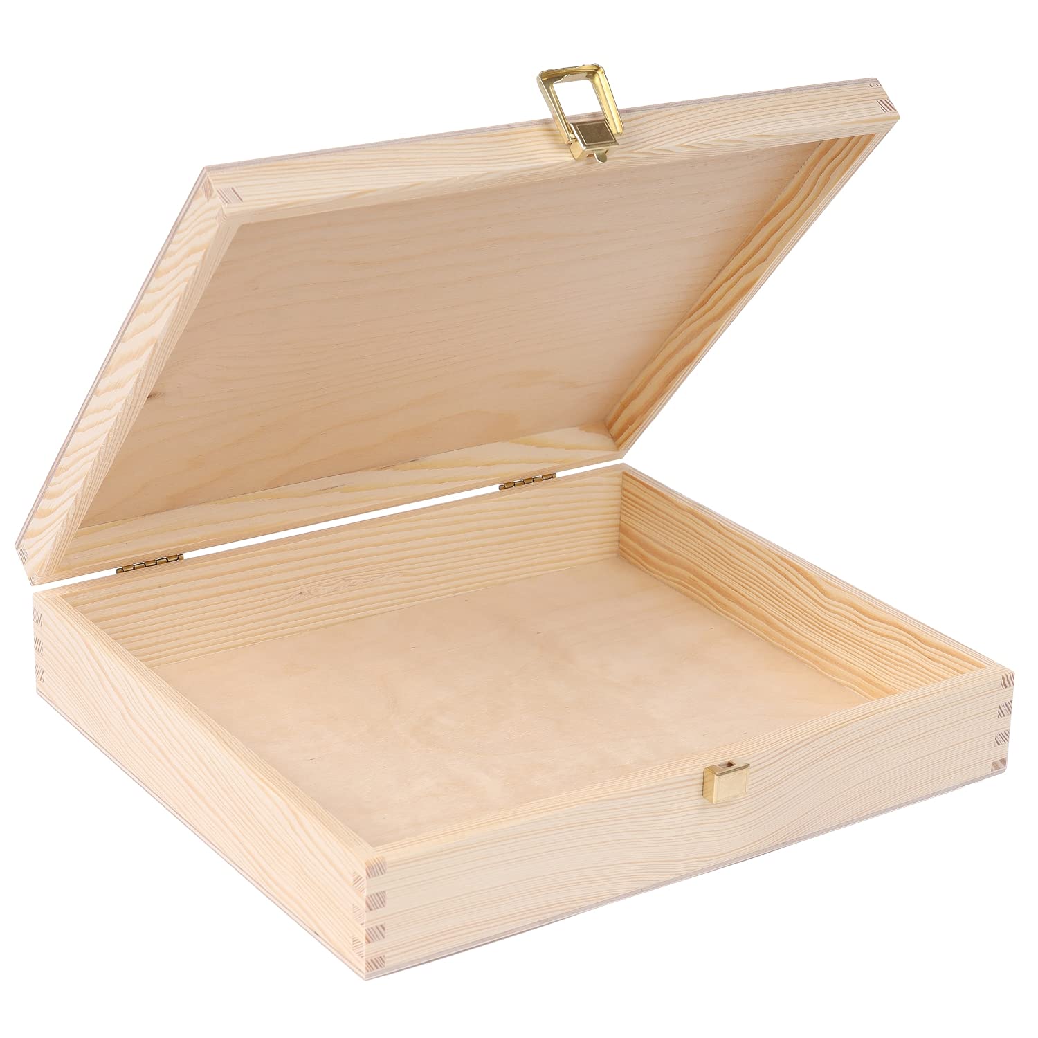 Creative Deco Wooden Storage Box Unpainted Plain | 29x25x6.5cm | Golden Latch with Hinged Lid | Easter Gift Box Box Storing Valuables Shoes Tools Kitchen Storage | Wood Keepsake Memory Chest