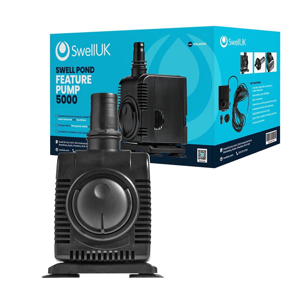 Swell Water Feature Pump 5000lph for Water Features and Displays. Fully Submersible and Adjustable Flow Dial with 2 Year Guarantee