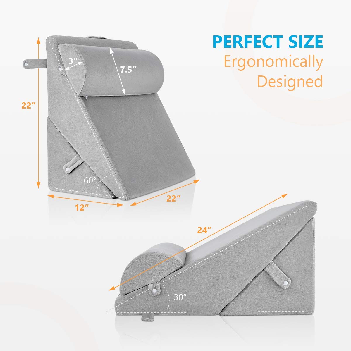 OasisSpace Bed Wedge Pillow, Post Surgery Memory Foam for Back, Leg and Knee Pain Relief, Sitting Pillow for Reading, Adjustable Pillows with Washable Cover for Acid Reflux and GERD for Sleeping