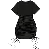 Floerns Women's Plus Size Short Sleeve Drawstring Ruched Crew Neck Bodycon Short Dresses