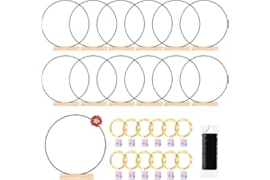 MJRASG 12 Pack Floral Hoop with Stand and LED Fairy Lights 14 inch Metal Rings for DIY Centerpiece Table Decorations Crafts Macrame Rings Hoop Wreath Dream Catcher Rings Wedding Christmas Wreaths, Black