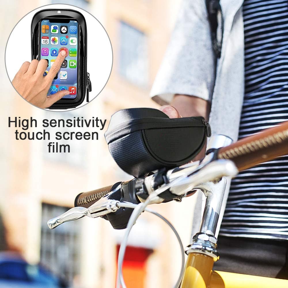 Bike Bicycle Phone Mount Bags - Waterproof Front Frame Top Tube Handlebar Bags with Touch Screen Phone Holder Case Sports Bicycle Bike Storage Bag Cycling Pack Fits iPhone 7 8 Plus xs max (Black) : Sports & Outdoors