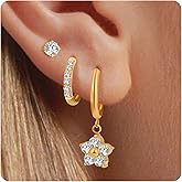 Surgical Steel Small 14K Gold Plated Huggie Hoop Earrings Set,Hypoallergenic Lightweight Waterproof & Non Tarnish, Drop Dangle with CZ for Women-Multiple Piercings