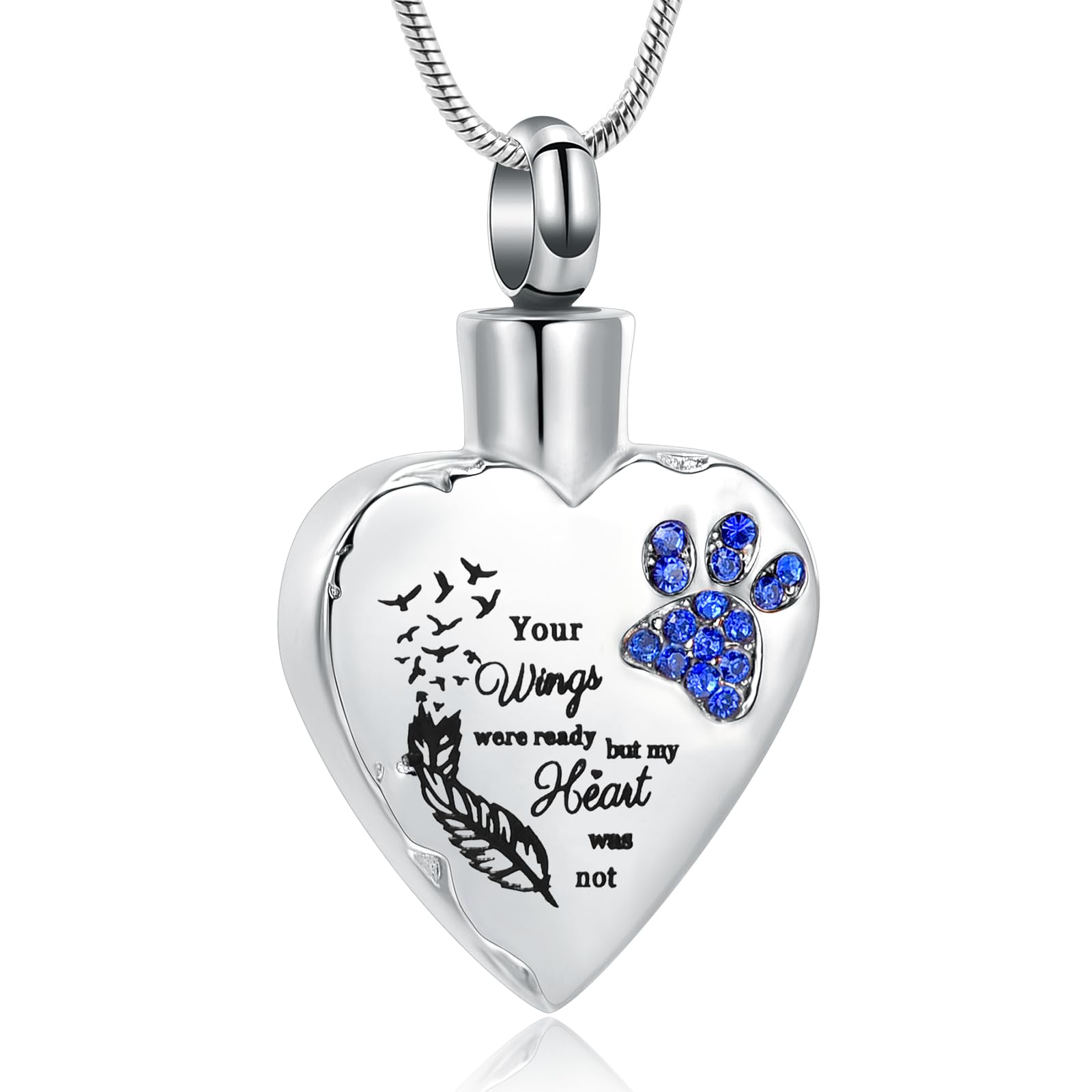 memorial jewelry Your Wings were Ready,But My Heart was Not Stainless Steel Carved Locket Cremation Urn Necklace for Pet Dog Cats
