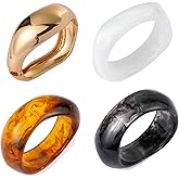 MythDone 4Pcs Chunky Bangle Bracelets for Women Stackable Colorful Acrylic Gold Bangle Set Irregular Geometric Vintage Bracelets Statement Jewelry