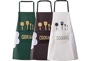 3PCS Waterproof Kitchen Aprons with Pockets – Oil-Proof Cooking Apron Set with Hand-Wiping Towels, Adjustable Chef Aprons for