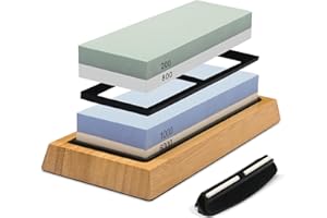 Whetstone Knife Sharpening Stone Kit: Double Straight Chef Sharpener Set - 200/800 1000/6000 Coarse Fine Grit kitchen Profess