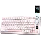 EPOMAKER X Aula EA75 MAX Wireless Gaming Keyboard with Screen &amp; Knob | 5000mAh, Hot-Swap, Lubed Switches, RGB Backlit, Creamy Gasket, 75% Mechanical Keyboard (Pink, Reaper Switch)