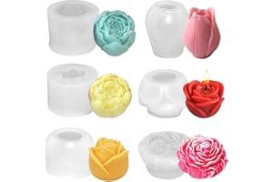 6 Pcs Flower Silicone Candle Molds 3D Tulip Rose Soap Candle Making Mold Vivid Flower Chocolate Candy Fondant Baking Mold for