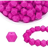 HARFINGTON 96Pcs Silicone Beads 14mm Hexagon Rubber Focal Beads Bulk for Pens Keychain Bracelet Necklace DIY Crafts Making, Rose Purple