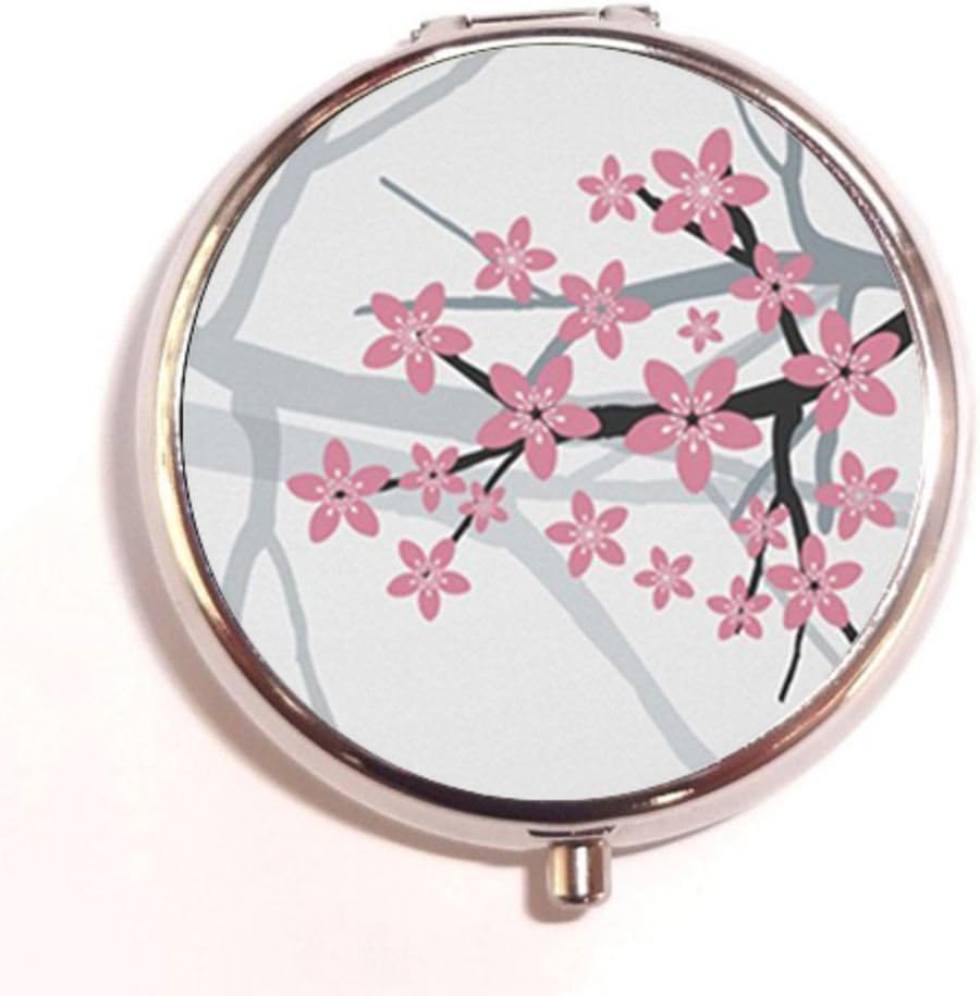 Cherry Blossom Lovely Pink Custom Unique Silver Round Pill Box Medicine Tablet Organizer or Coin Purse