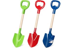 3Pcs Long Snow Shovel for Kids Beach Shovels,16" Metal Shovels with Wood Handle,Sand Toys Set for Kids & Adults,Sturdy Sandbo